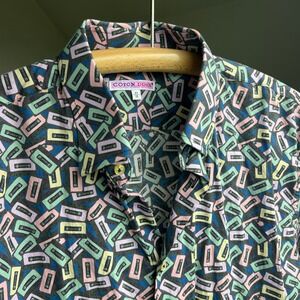 Coton Doux Button Up Shirt Multicolor Cassette Tape Print Long Sleeve Retro 90s